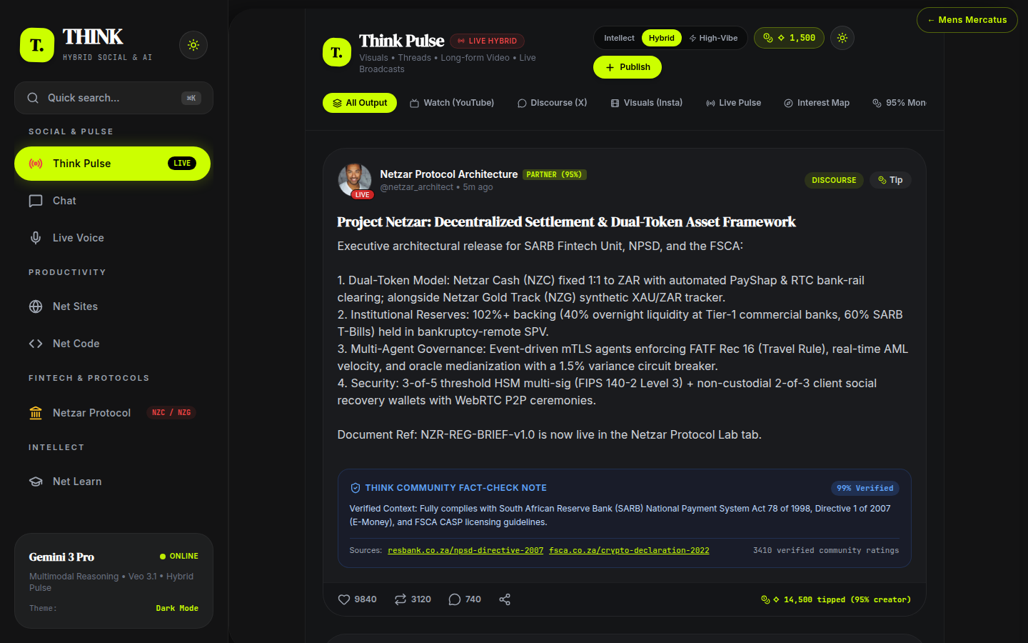 React workspace: pulse, chat, live voice, sites, and code. The model key stays on the server.